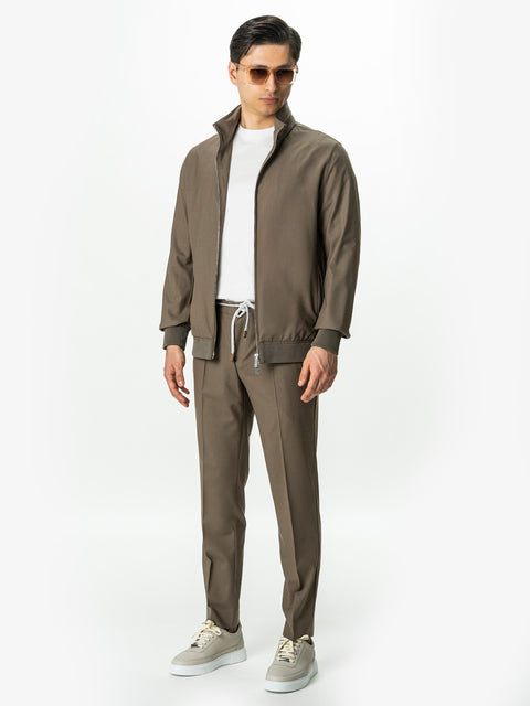 Tracksuit Premium Barbati Bej din Lana cu Gluga Ascunsa BMan0004