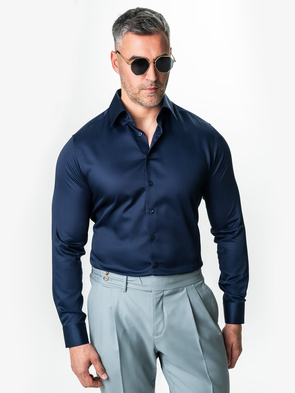 Camasa Barbati Albastra Bleumarin 100% Bumbac Monti Stretch No Iron BMan0001 (4)