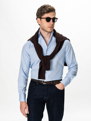 Camasa Barbati Bleu Deschis Herringbone Guler One Piece Spread BMan0405