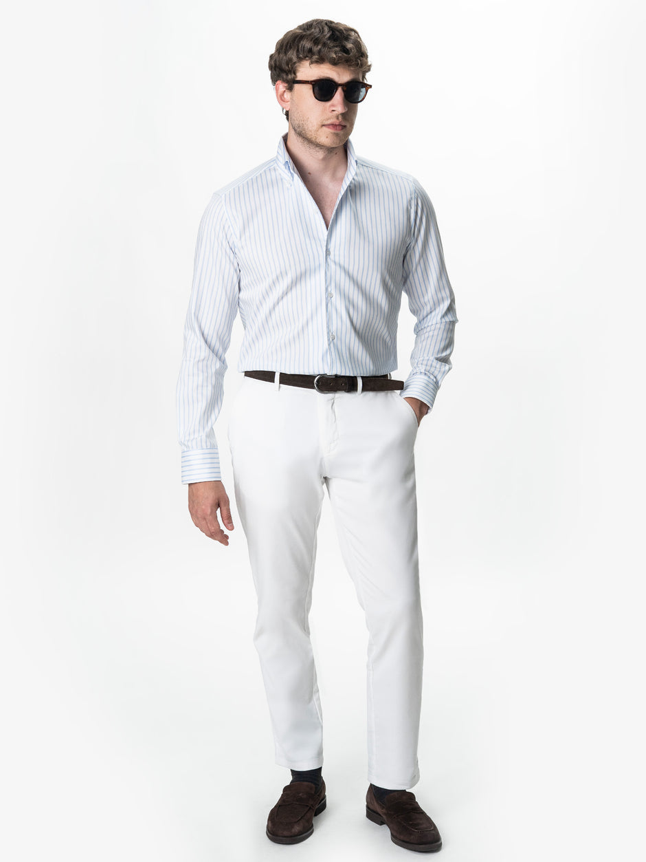 Camasa Barbati Alba Dungi Bleu Non-Iron Guler One Piece BMan0207 (2)