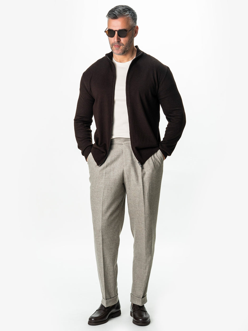 Pulover Office Cu Fermoar Barbati Maro Inchis Din Lana Merinos Falco BMan0005 (2)