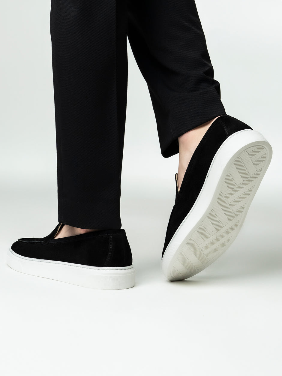 Mocasini Smart Casual Barbati Negri Din Piele Intoarsa BMan223 (9)