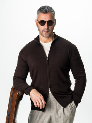 Pulover Office Cu Fermoar Barbati Maro Inchis Din Lana Merinos Falco BMan0005