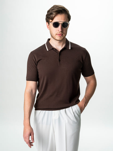 Tricou Barbati Polo Maro Cafeniu Bumbac Natural BMan299