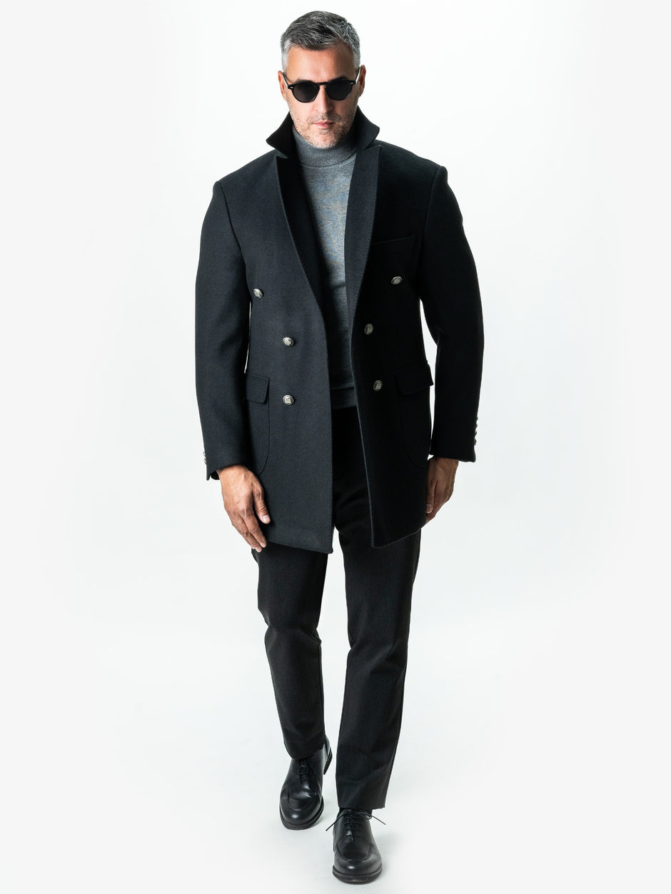 Palton Barbati Toamna Iarna Negru Lana La Doua Randuri Bman123 (2)