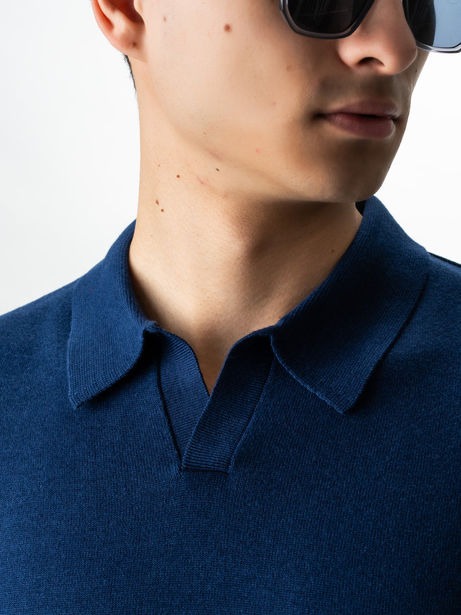 Pulover Barbati Office Bleumarin Guler Polo Fara Nasturi  Bumbac Soft 100% Natural Galbiatti Cotton Toamna&Iarna  BMan0013 (2)