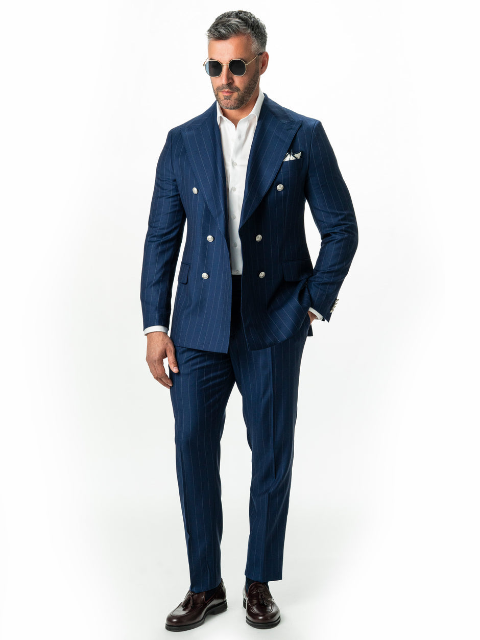 Costum Barbati Albastru Marine Dungi Lana Vitale Barberis Super110 BMan0057 (1)