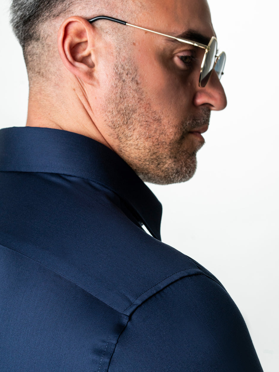 Camasa Barbati Albastra Bleumarin 100% Bumbac Monti Stretch No Iron BMan0001 (6)