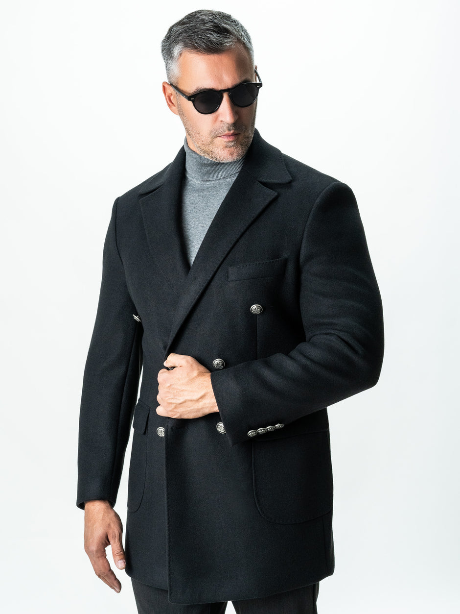 Palton Barbati Toamna Iarna Negru Lana La Doua Randuri Bman123 (4)