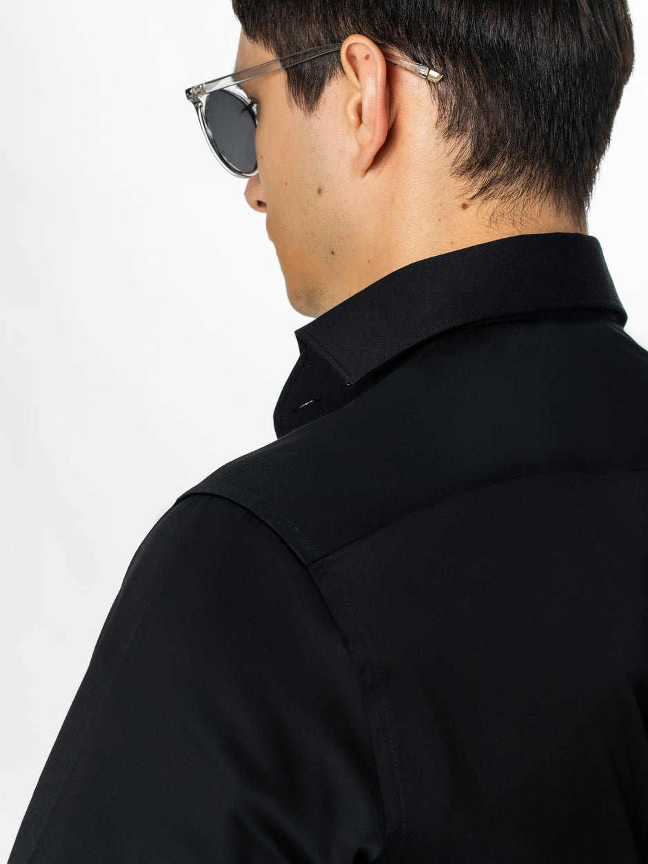 Camasa Barbati Neagra Bumbac Stretch Guler One Piece Spread BMan0404 (8)