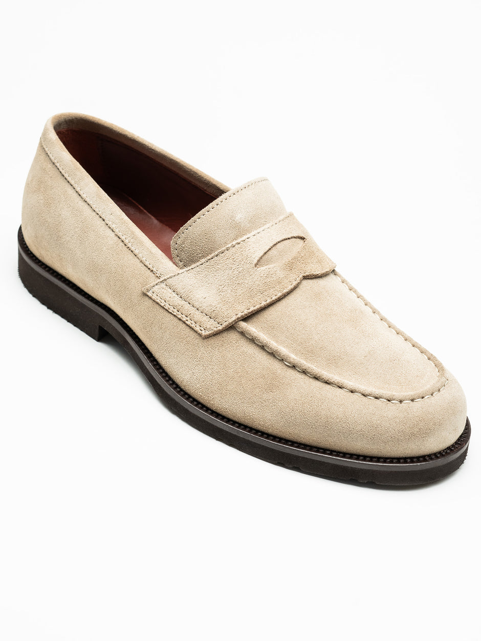 Mocasini Crem Barbati Penny Loafers Din Piele Intoarsa BMan220 (8)