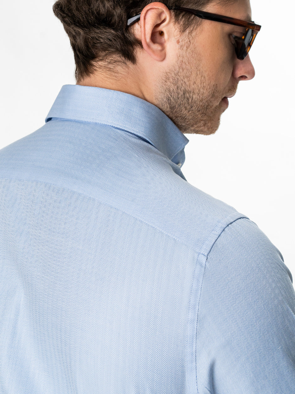Camasa Barbati Bleu Deschis Herringbone Guler One Piece Spread BMan0405 (8)