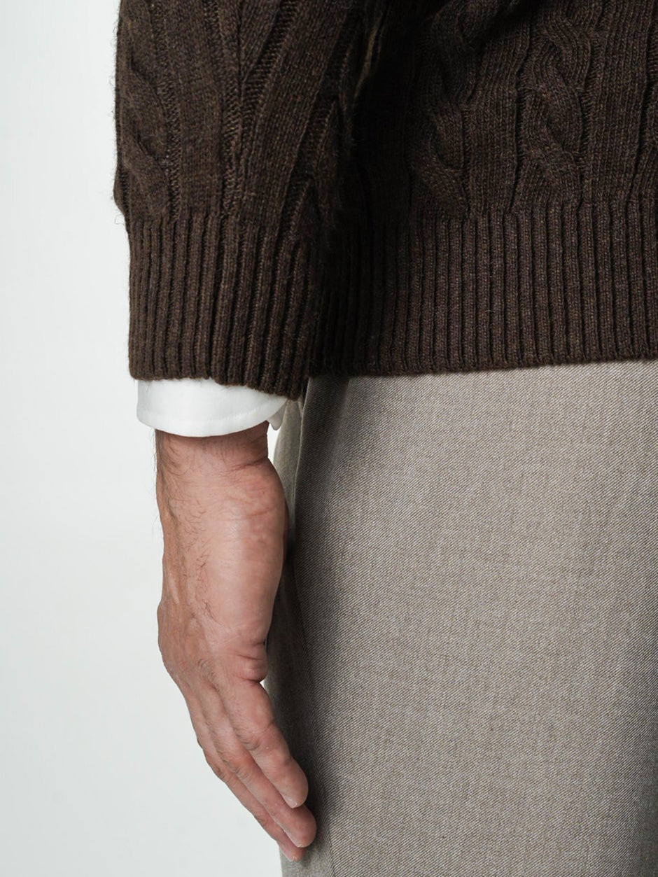 Pulover Barbati Torsade Cafeniu Cu Fermoar 100% Lana Lambswool BMan0034 (8)