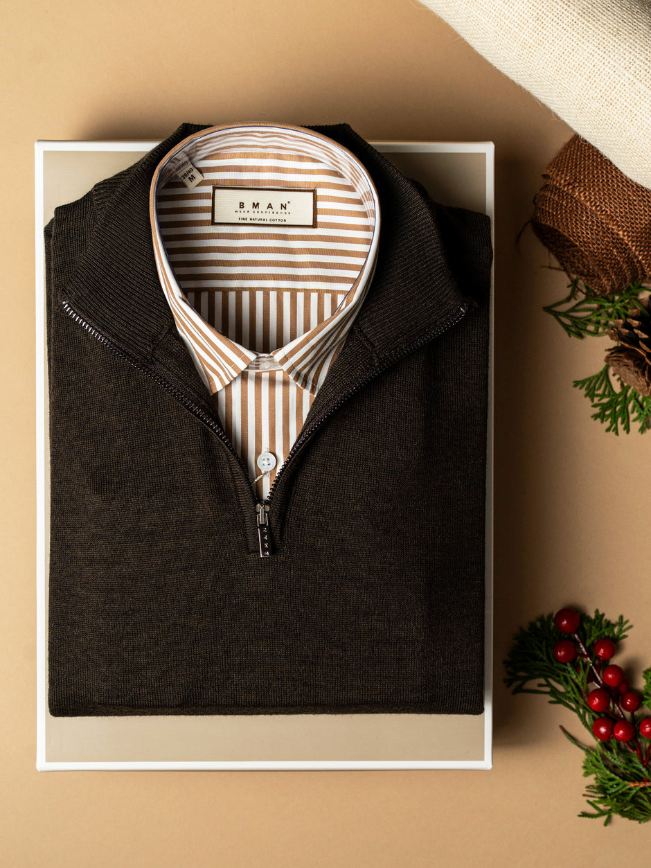 Pachet Cadou Barbati Pulover Cu Fermoar Si Camasa Bumbac Bman0018 (1)