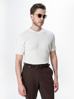 Tricou Barbati Off White Model Torsada Guler Rotund BMan0104