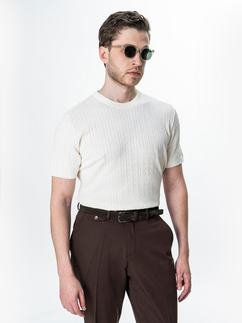 Tricou Barbati Off White Model Torsada Guler Rotund BMan0104 (1)
