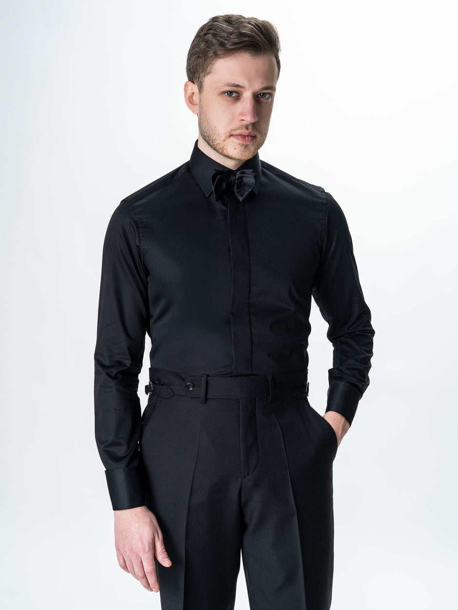 Camasa Neagra de Ceremonie cu Manseta Dubla si Fenta BMan0081 (1)