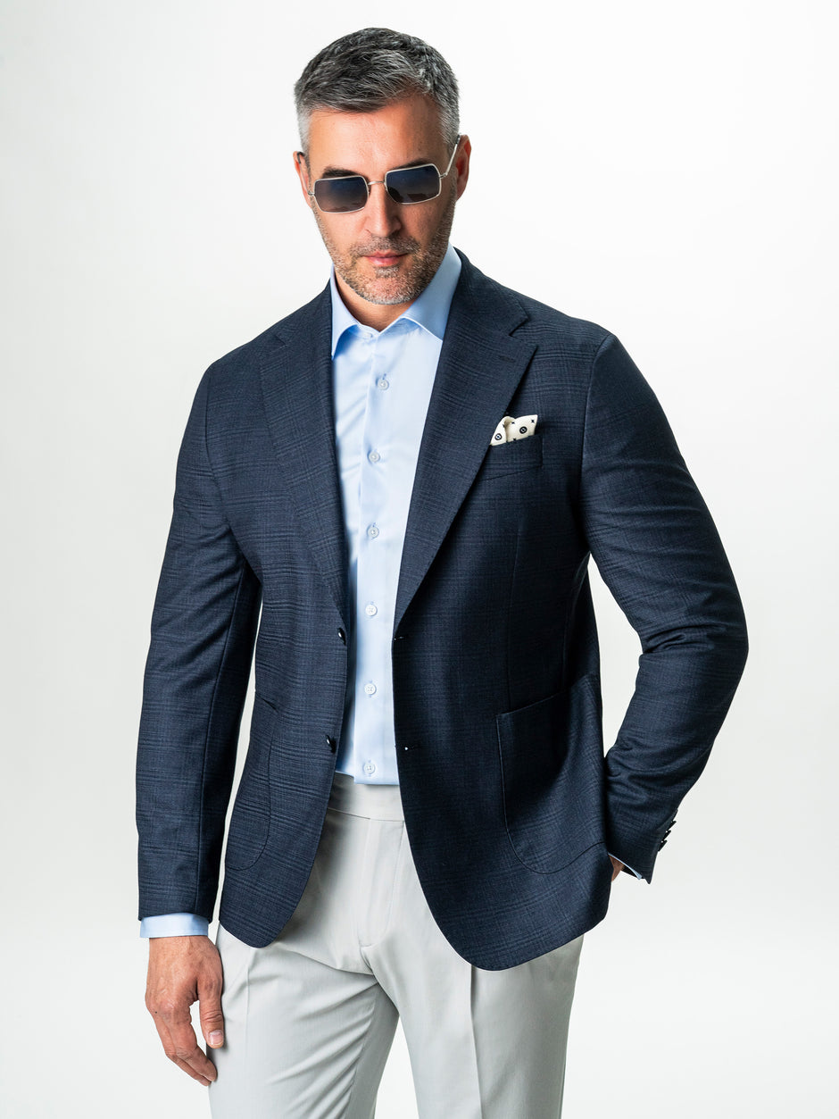 Sacou Smart Casual Barbati Bleumarin In Carouri All Season BMan0035 (1)