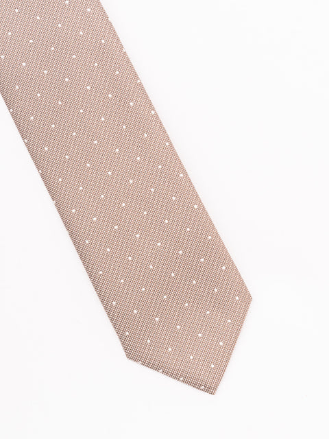Cravata Barbati Eleganta Crem cu Buline Fine Albe BMan916 (4)