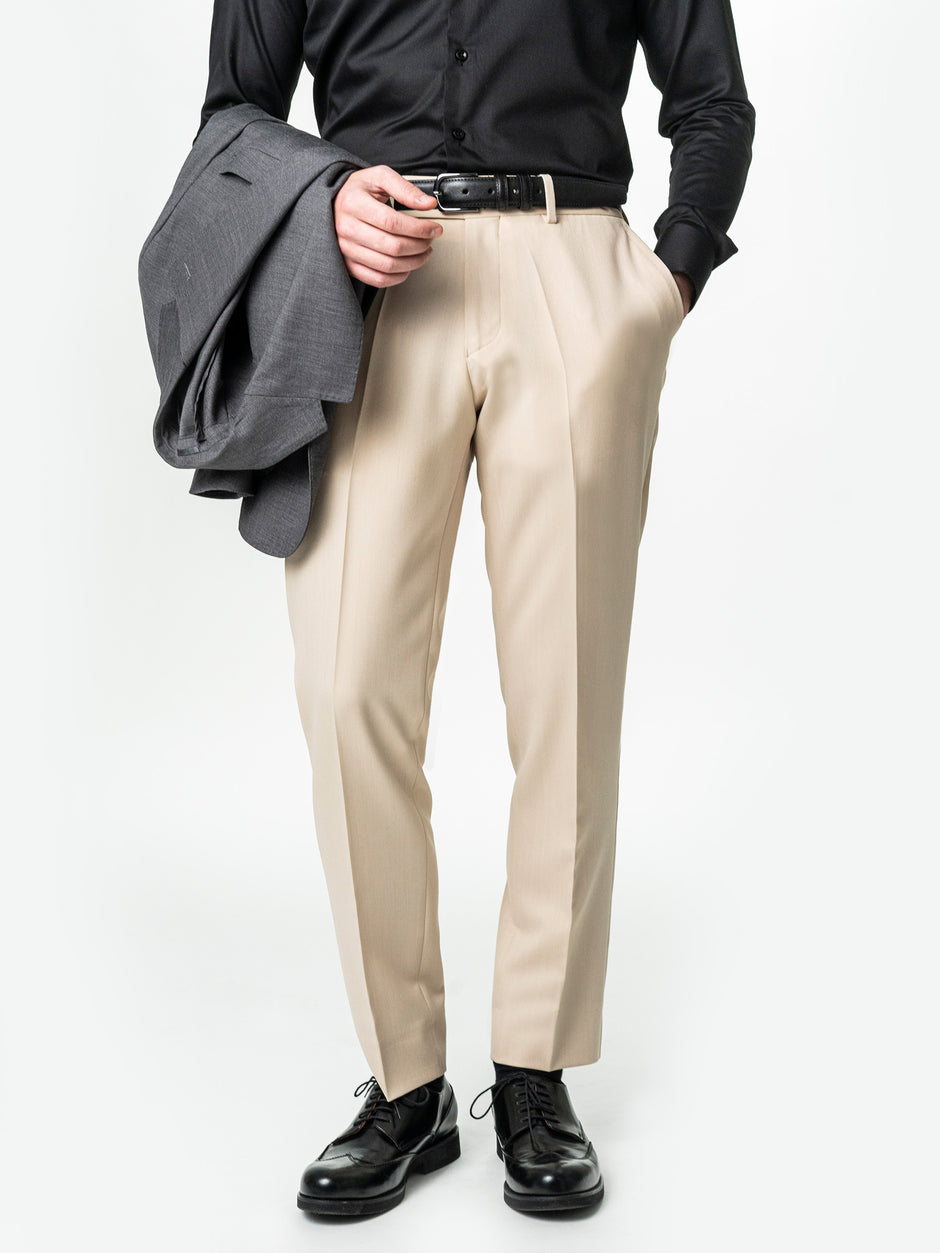 Pantaloni Barbati Crem Deschis Smart Casual Din Stofa Lana Sarto BMan700 (4)