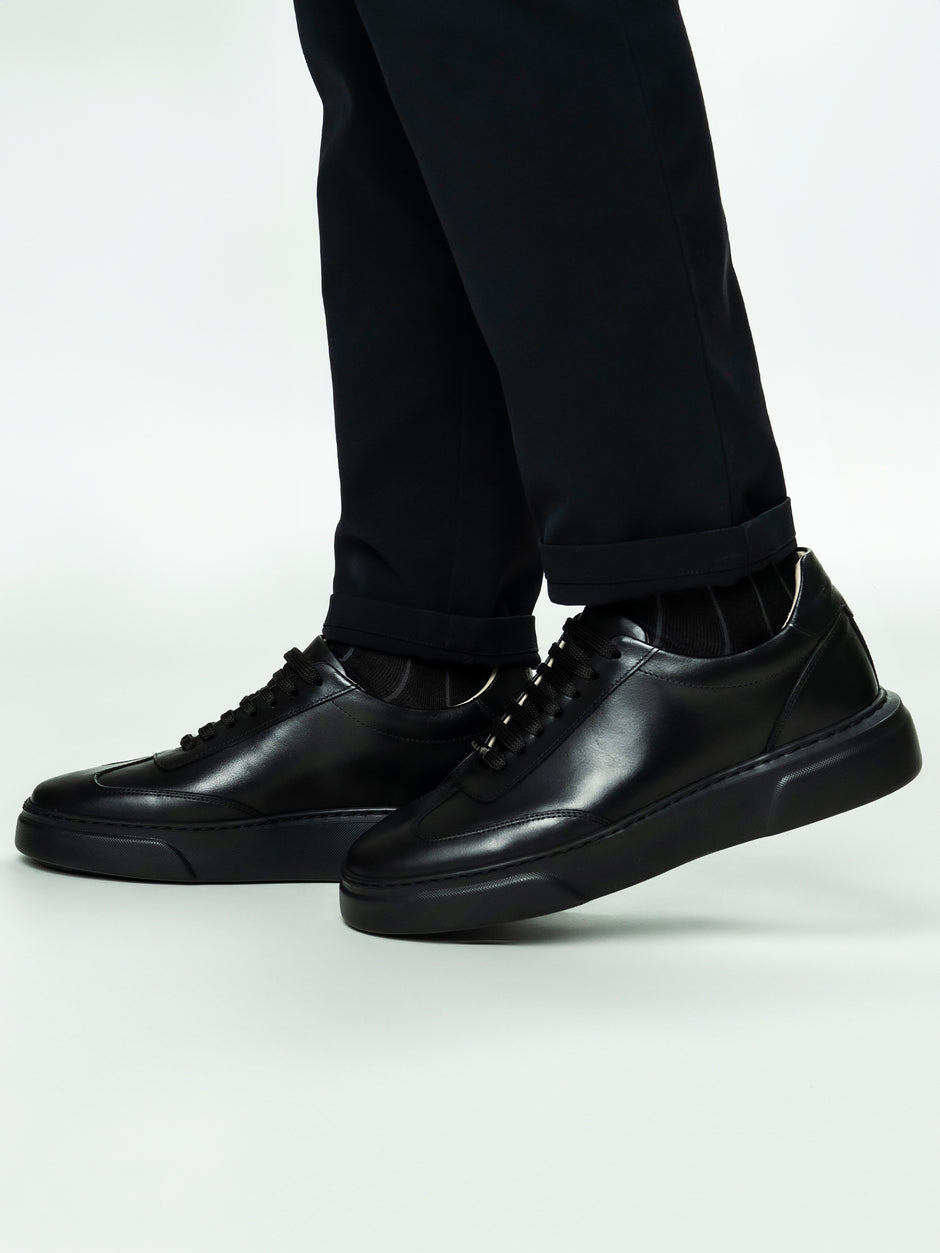 Pantofi Casual Barbati Negri Tip Sneakers Piele Naturala BMan0349 (5)