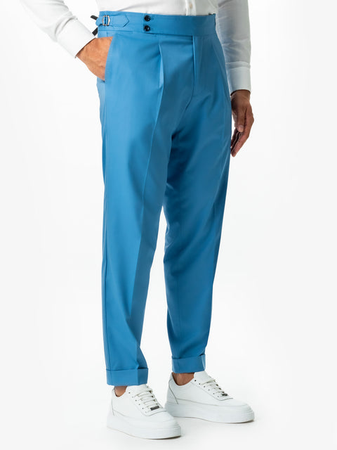 Pantaloni Barbati Albastru Cer Cu Pense Design Gurkha Amestec Lana BMan610 (3)