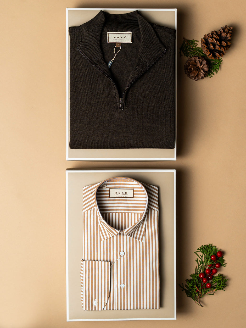 Pachet Cadou Barbati Pulover Cu Fermoar Si Camasa Bumbac Bman0018 (2)