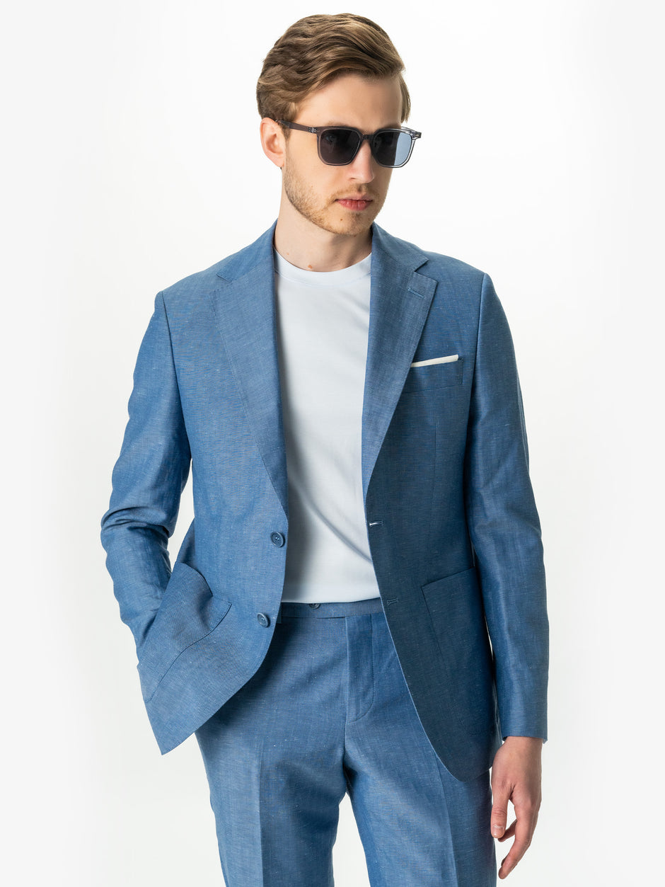 Costum In Natural 100% Vitale Barberis Albastru Ocean Barbati De Vara BMan387 (2)