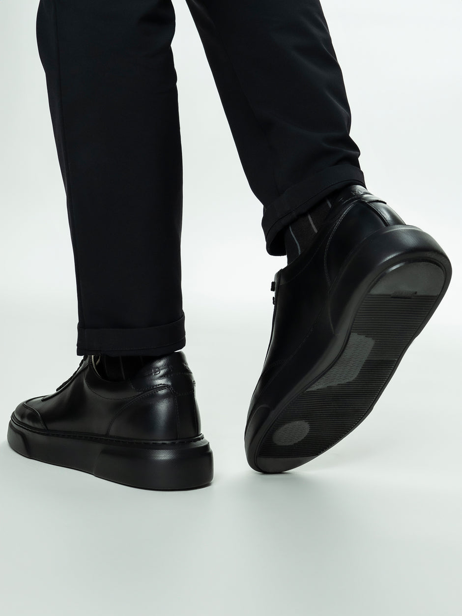 Pantofi Casual Barbati Negri Tip Sneakers Piele Naturala BMan0349 (3)