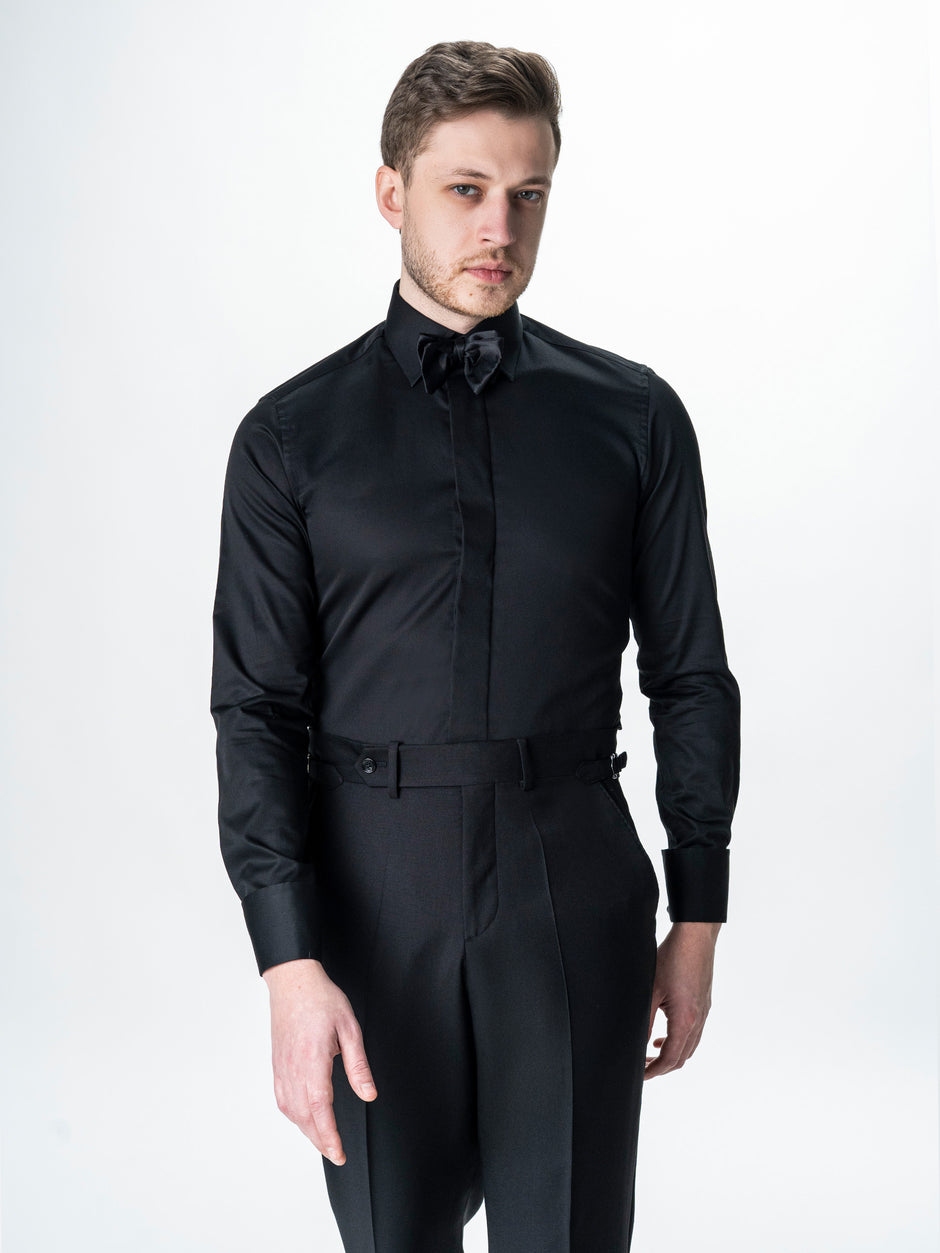 Camasa Neagra de Ceremonie cu Manseta Dubla si Fenta BMan0081 (6)