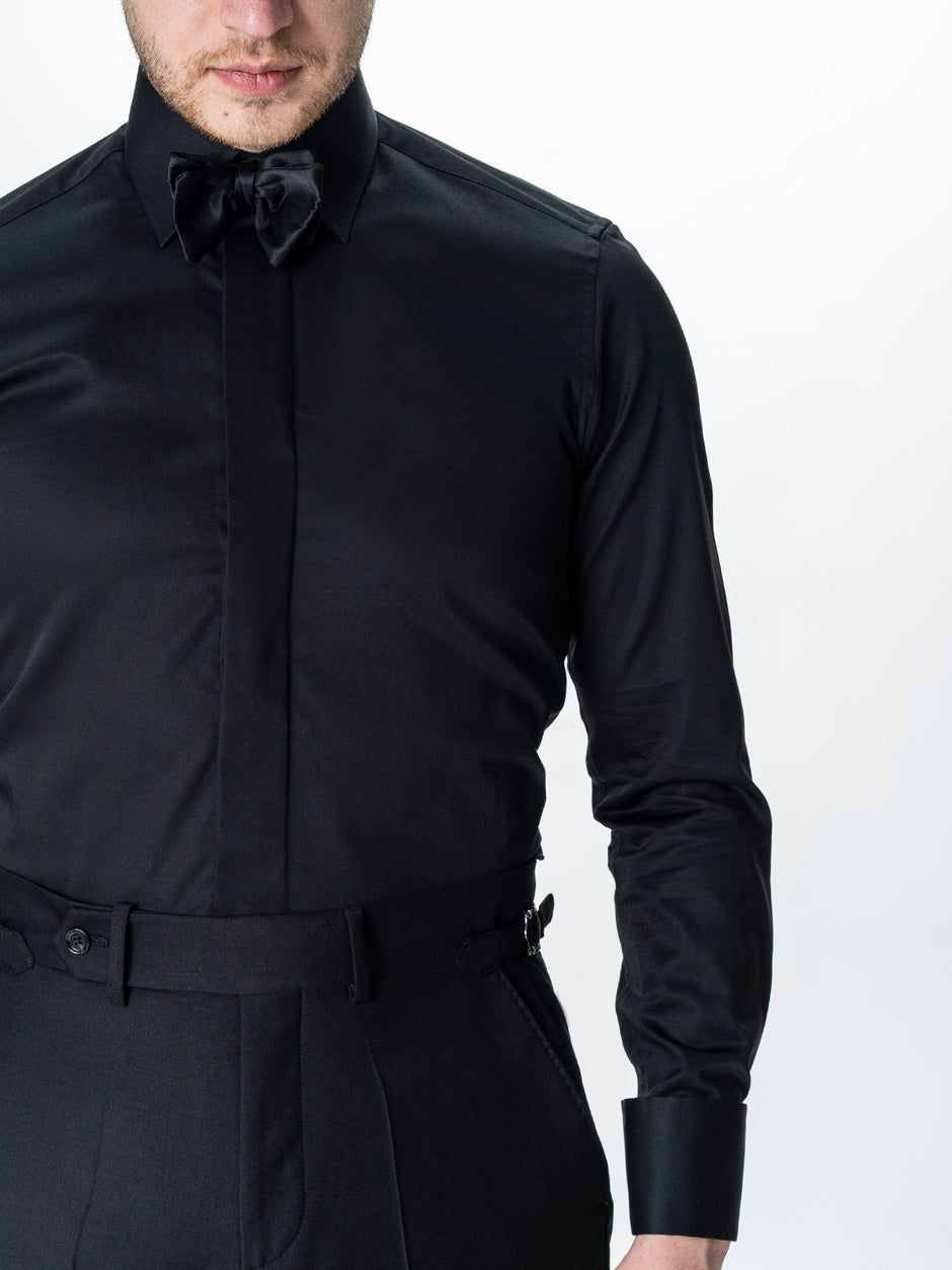 Camasa Neagra de Ceremonie cu Manseta Dubla si Fenta BMan0081 (7)