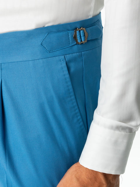 Pantaloni Barbati Albastru Cer Cu Pense Design Gurkha Amestec Lana BMan610 (4)