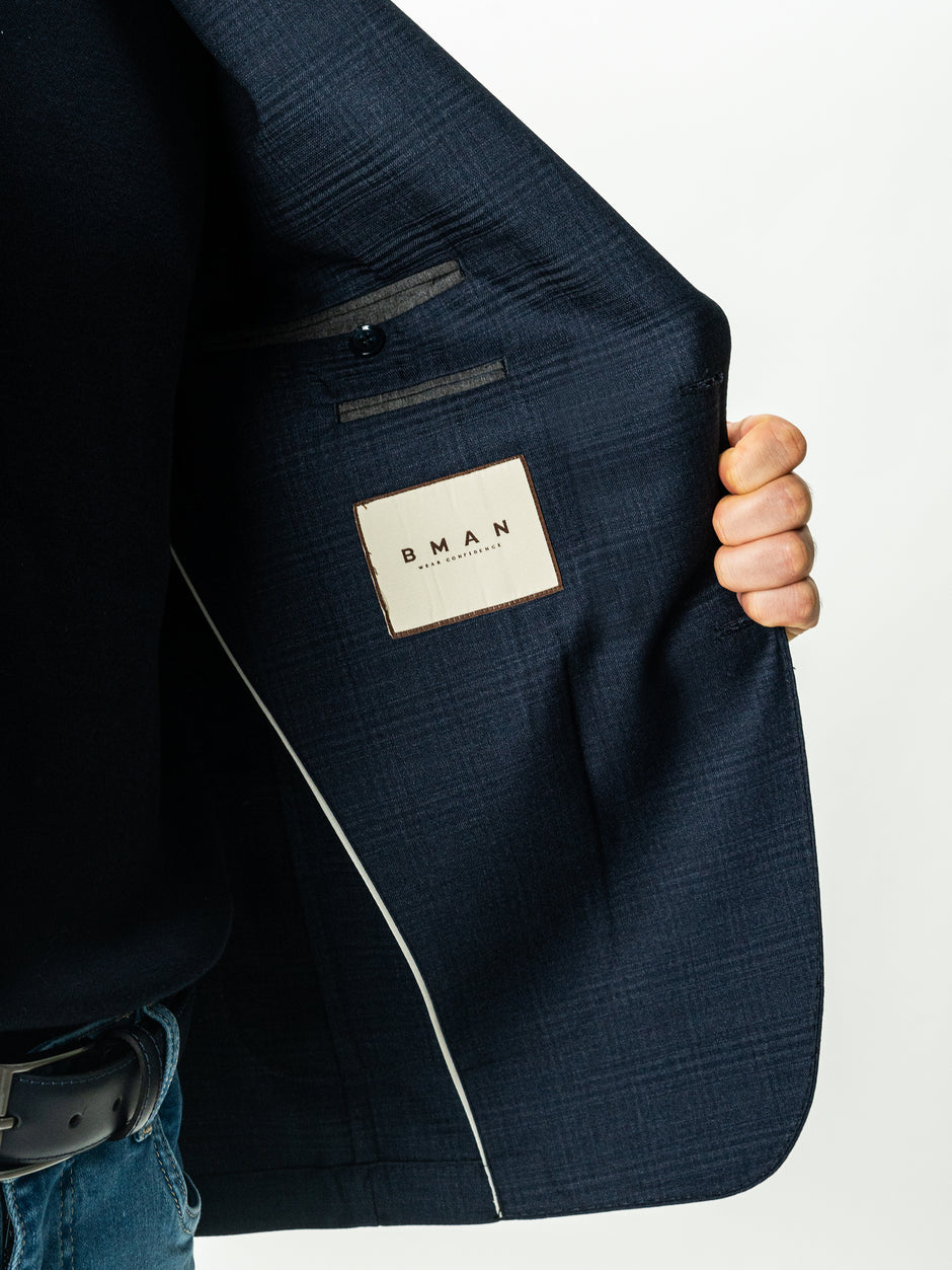 Sacou Smart Casual Barbati Bleumarin In Carouri All Season BMan0035 (9)