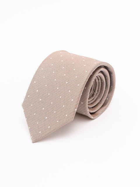 Cravata Barbati Eleganta Crem cu Buline Fine Albe BMan916