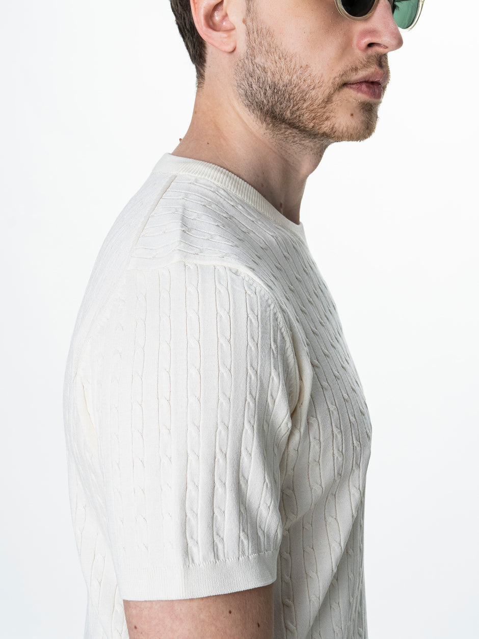 Tricou Barbati Off White Model Torsada Guler Rotund BMan0104 (4)