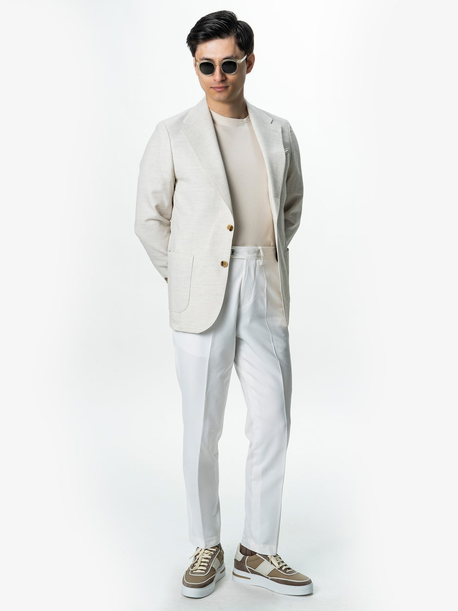 Pantaloni Barbati Albi Cu Talie Inalta Din Lana BMan0002 (2)