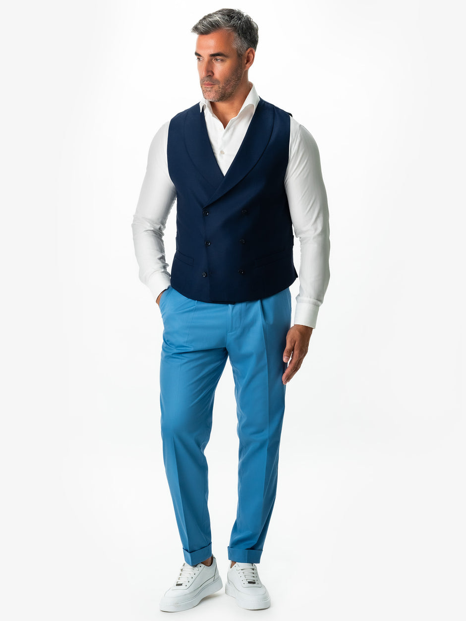 Pantaloni Barbati Albastru Cer Cu Pense Design Gurkha Amestec Lana BMan610 (5)