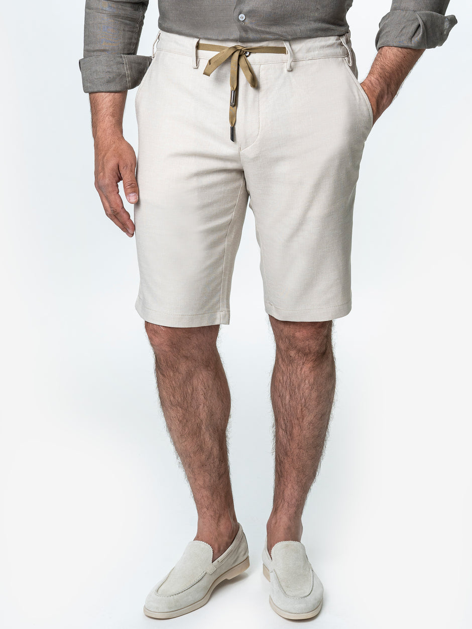 Pantaloni Scurti Barbati Cu Siret De Vara Crem BMan179 (1)