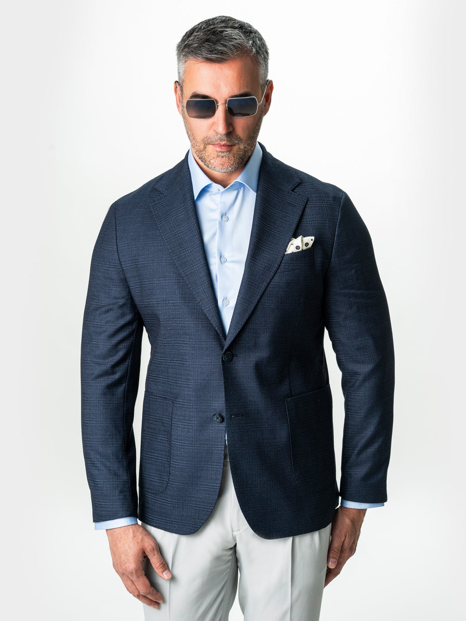 Sacou Smart Casual Barbati Bleumarin In Carouri All Season BMan0035 (4)