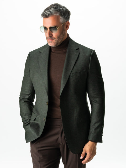 Sacou Bărbați Office & Smart Casual Verde Inchis Flanel 100% Lana Vitale Barberis Toamna Iarna BMan0010 (1)