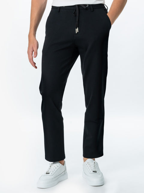 Pantaloni Negri Casual Premium Flexo Cu Snur Barbati Bumbac Tip Rayon BMan718