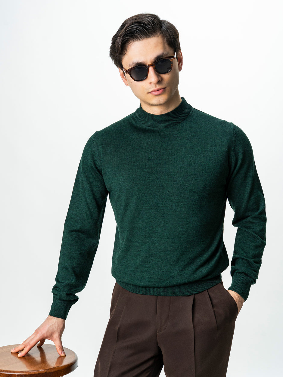 Pulover Barbati Tip Semi Helanca Verde Din Lana Merinos BMan0050 (1)