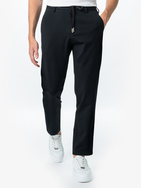 Pantaloni Negri Casual Premium Flexo Cu Snur Barbati Bumbac Tip Rayon BMan718 (7)