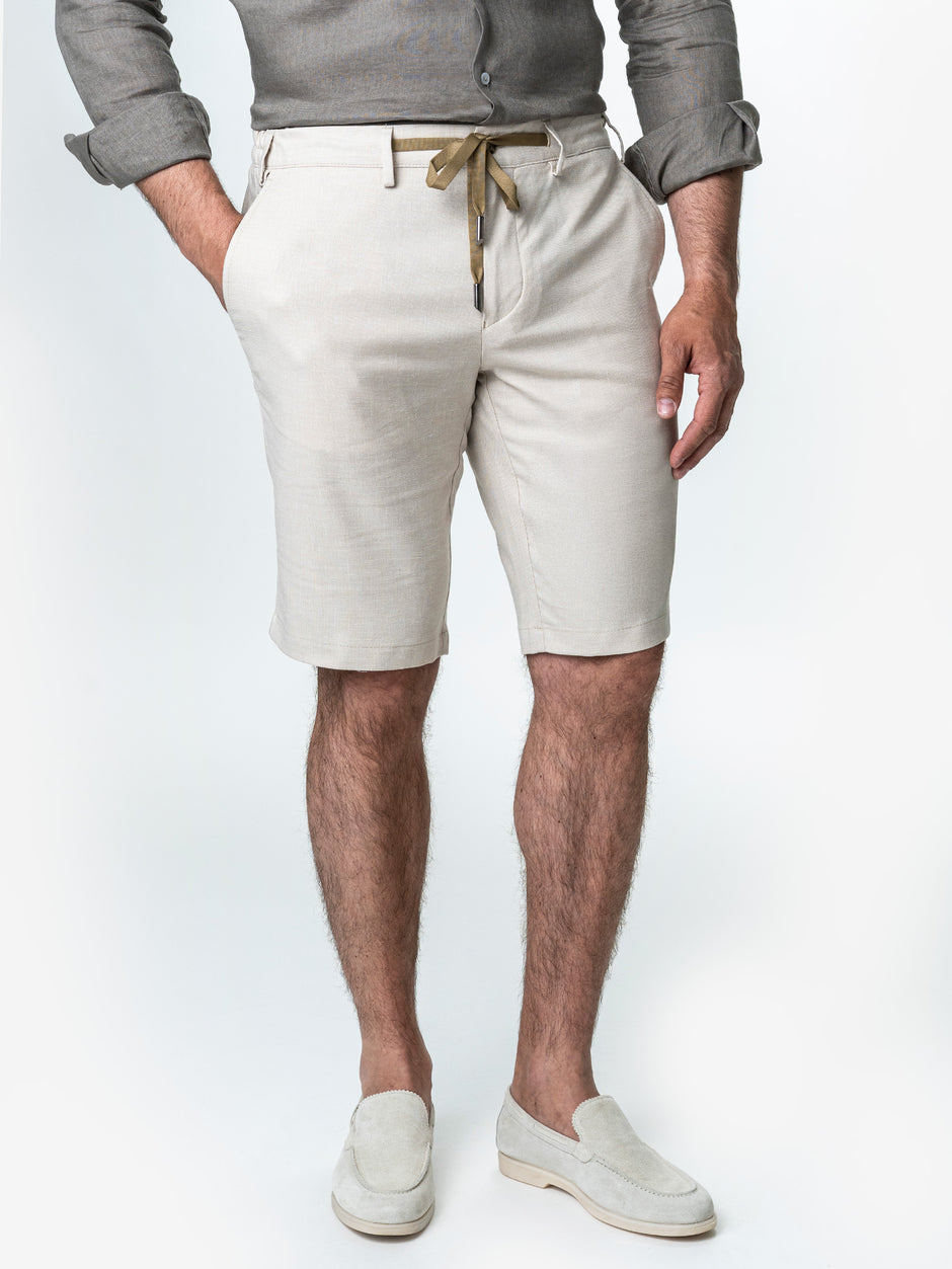 Pantaloni Scurti Barbati Cu Siret De Vara Crem BMan179 (4)