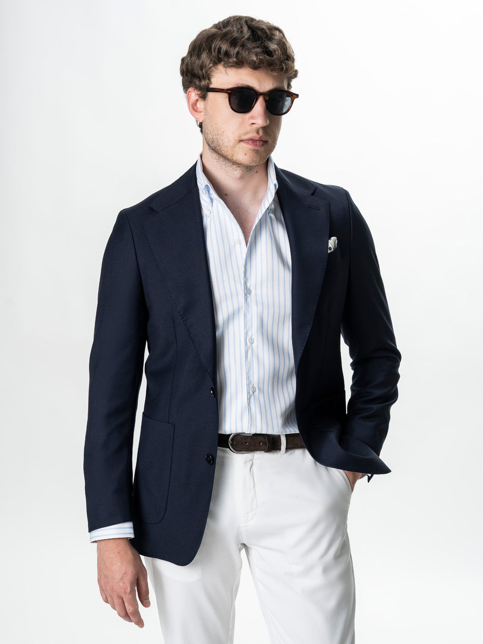 Camasa Barbati Alba Dungi Bleu Non-Iron Guler One Piece BMan0207 (6)
