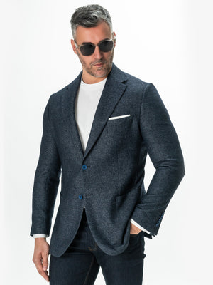 Sacou Barbati Albastru Bleumarin Lana Oxford Flanel BMan0009