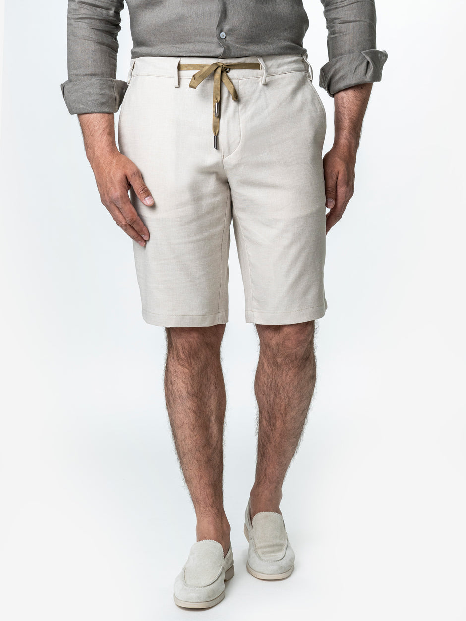 Pantaloni Scurti Barbati Cu Siret De Vara Crem BMan179 (6)