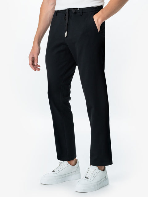 Pantaloni Negri Casual Premium Flexo Cu Snur Barbati Bumbac Tip Rayon BMan718 (5)