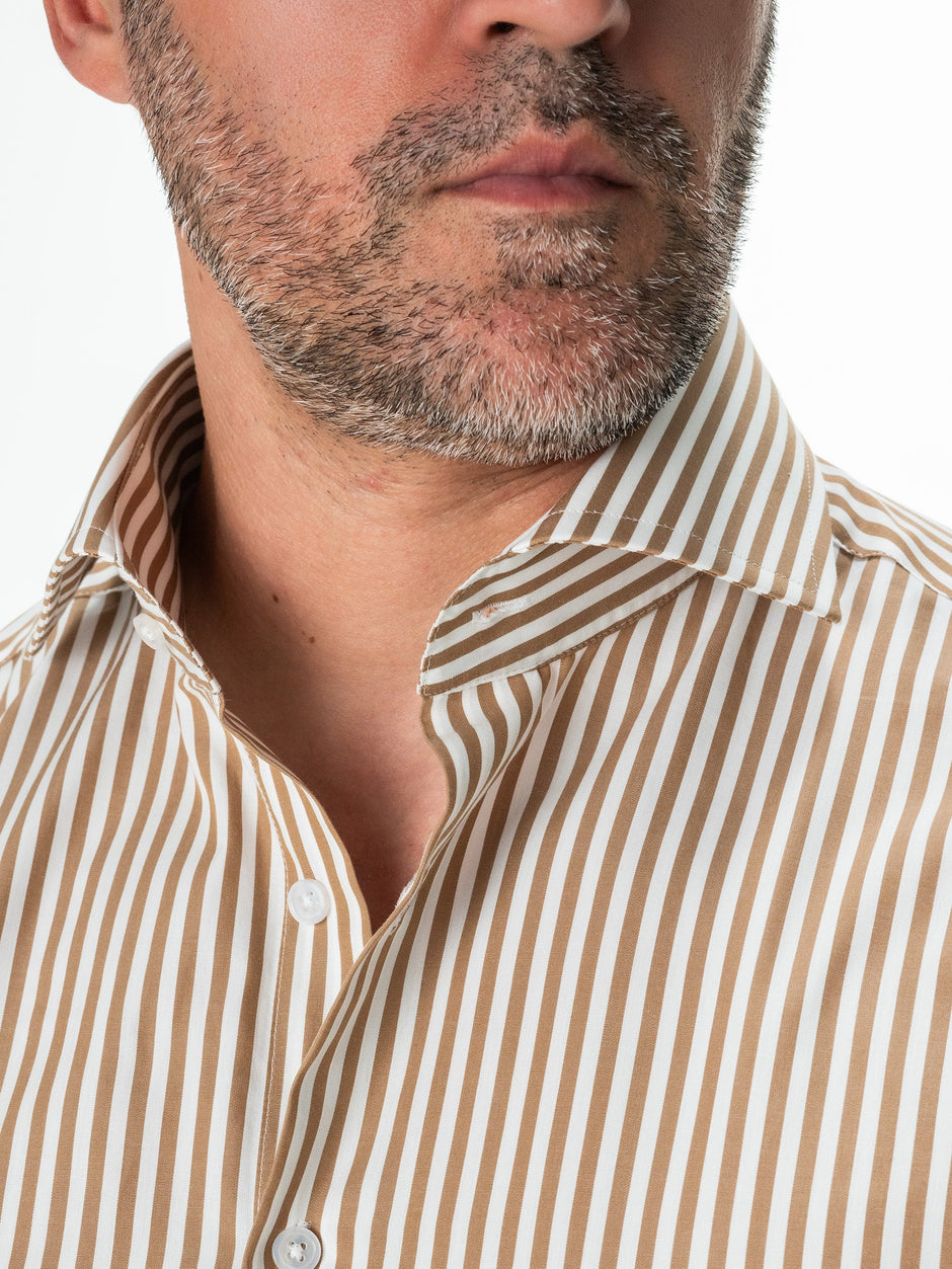 Camasa Barbati Alba cu Dungi Bej Smart Casual BMan0002 (3)