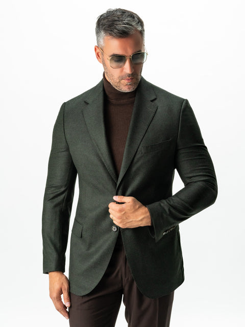 Sacou Bărbați Office & Smart Casual Verde Inchis Flanel 100% Lana Vitale Barberis Toamna Iarna BMan0010 (3)